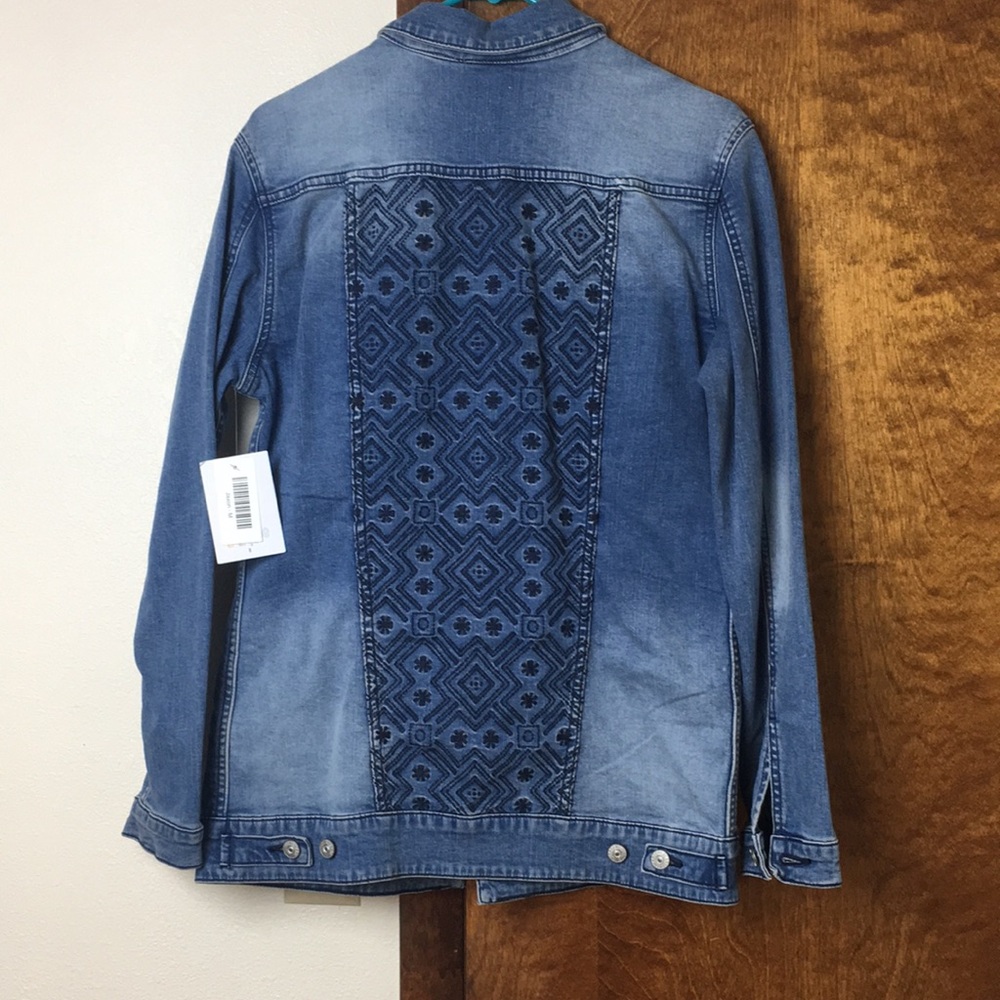 NWT LulaRoe Jaxon Denim Jean Jacket with Aztec Embroidery print